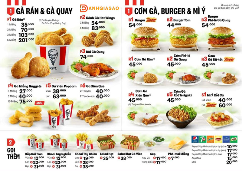 Menu KFC Nha Trang