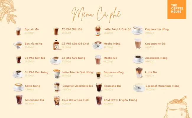 Menu cà phê The Coffee House Nha Trang