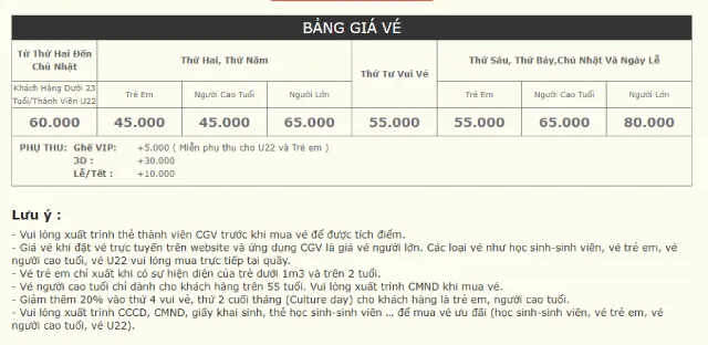 Giá vé , chương trình ưu đãi tại CGV Nha Trang mới nhất