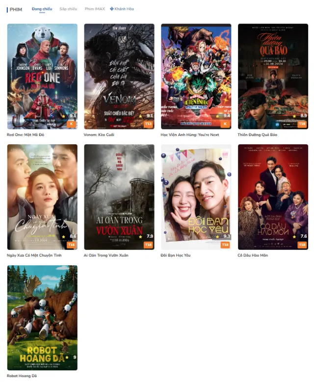 Lịch chiếu Galaxy Cinema